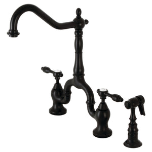 Kingston Brass KS7750TALBS Tudor Bridge Kitchen Faucet with Brass Sprayer, Matte Black