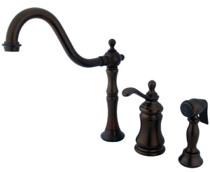 Kingston Brass KS7805TPLBS Templeton Single-Handle Widespread Kitchen Faucet with Brass Sprayer, Oil Rubbed Bronze