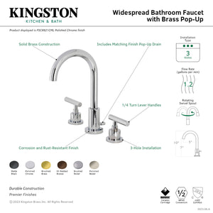 Kingston Brass FSC8920CML Manhattan Widespread Bathroom Faucet with Brass Pop-Up, Matte Black