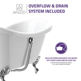 ANZZI FT-CF130FAFT-CH 69.29” Belissima Double Slipper Acrylic Claw Foot Tub in White