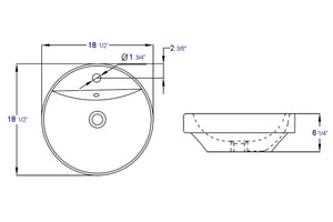 EAGO BA141  18" ROUND CERAMIC ABOVE MOUNT BATHROOM BASIN VESSEL SINK