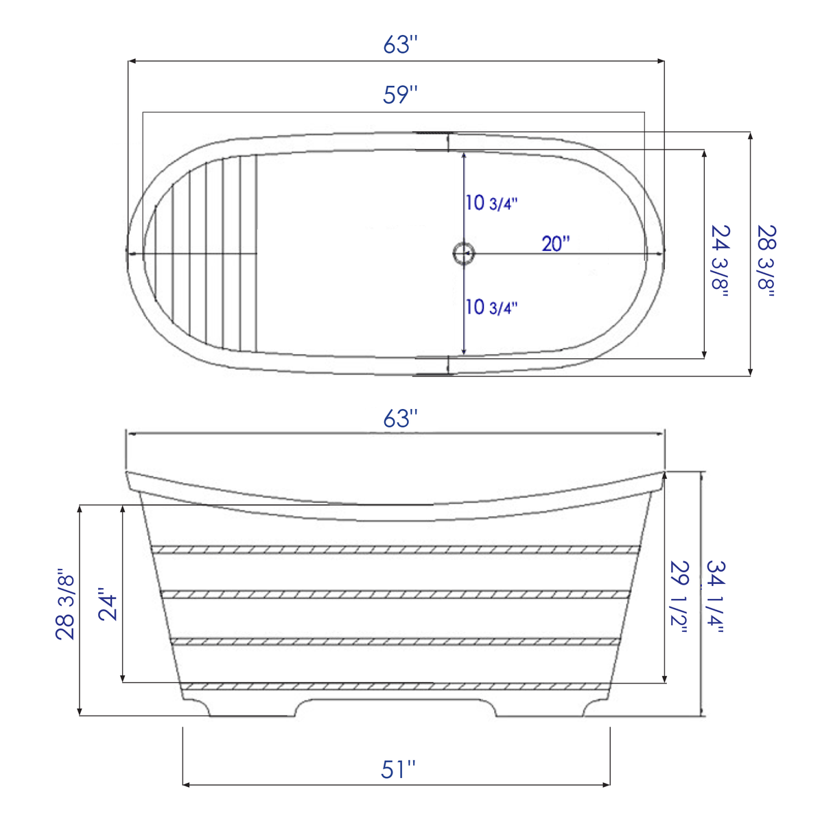 ALFI brand AB1105 63" Free Standing Cedar Wooden Bathtub