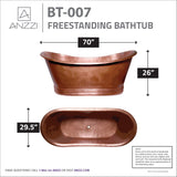 ANZZI BT-007 Nero 70 in. Handmade Copper Double Slipper Flatbottom Non-Whirlpool Bathtub in Hammered Antique Copper