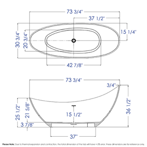ALFI brand AB9951 73" White Solid Surface Smooth Resin Soaking Slipper Bathtub