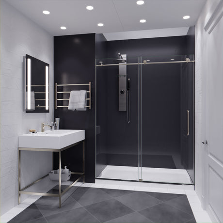 ANZZI MNSD-AZ13-02BN Padrona Series 60 in. by 76 in. Frameless Sliding Shower Door in Brushed Nickel with Handle