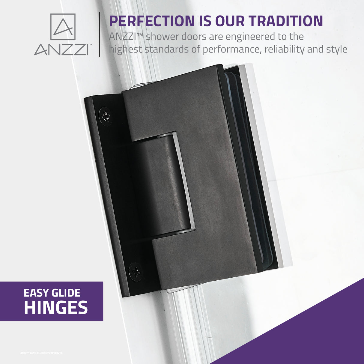 ANZZI SD-AZ8075-01MBR Series 24 in. by 72 in. Frameless Hinged Shower Door in Matte Black with Handle