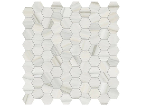Anatolia Tile 1.25 Inch Mayfair Zebrino Polished Porcelain Hexagon Mosaics. 1 Sheet = .97 Sq. Ft. 4501-0152-1 Zebrino 1.25" Hexagon - premium natural stone mosaic tile from Anatolia Tile, available at PoshHaus showroom in Keene, NH