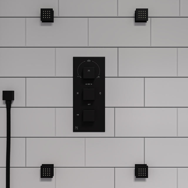 Black Matte 3-Way Thermostatic Valve Shower Mixer Square Knobs