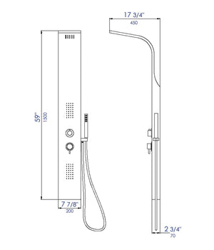 ALFI brand ABSP20 Modern Stainless Steel Shower Panel with 2 Body Sprays
