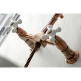 Kingston Brass KS124PXBSAC Heritage Wall Mount Bridge Kitchen Faucet with Brass Spray, Antique Copper