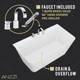 ANZZI FT-AZ114-6773CH VAULT 67 in. Acrylic Flatbottom Freestanding Bathtub in White with Deck Mount Faucet & Hand Sprayer