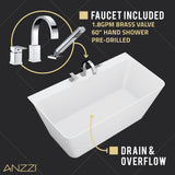 ANZZI FT-AZ114-5973CH VAULT 59 in. Acrylic Flatbottom Freestanding Bathtub in White with Deck Mount Faucet & Hand Sprayer