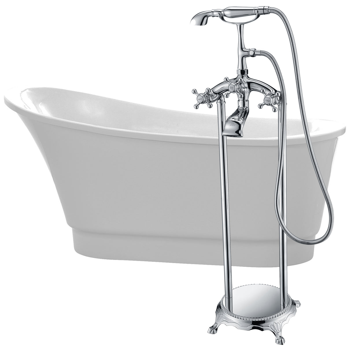 ANZZI FTAZ095-0052C Prima 67 in. Acrylic Flatbottom Non-Whirlpool Bathtub in White with Tugela Faucet in Polished Chrome