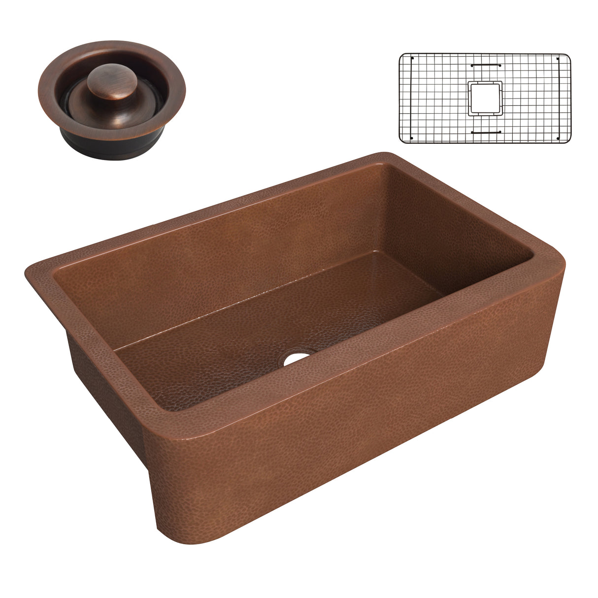 ANZZI SK-013 Miletus Farmhouse Handmade Copper 33 in. 0-Hole Single Bowl Kitchen Sink in Hammered Antique Copper