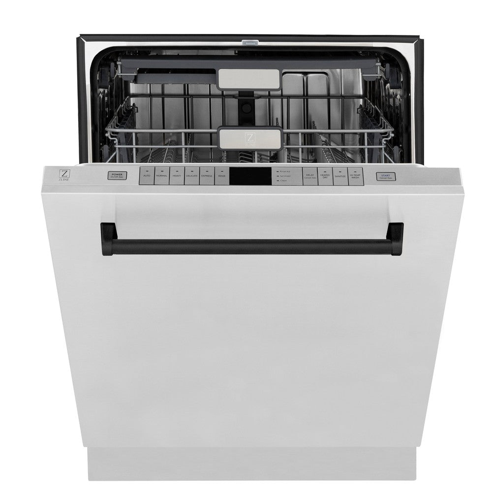 ZLINE Autograph Edition 48 in. Kitchen Package with Stainless Steel Dual Fuel Range, Range Hood, Dishwasher and Refrigerator Including External Water Dispenser with Matte Black Accents (4AKPR-RARHDWM48-MB)