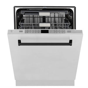 ZLINE Autograph Edition 48 in. Kitchen Package with Stainless Steel Dual Fuel Range, Range Hood, Dishwasher and Refrigerator Including External Water Dispenser with Matte Black Accents (4AKPR-RARHDWM48-MB)