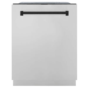 ZLINE Autograph Edition 30 in. Kitchen Package with Stainless Steel Dual Fuel Range, Range Hood, Dishwasher, and Refrigerator with External Water Dispenser with Matte Black Accents (4AKPR-RARHDWM30-MB)