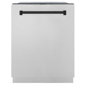ZLINE Autograph Edition 48 in. Kitchen Package with Stainless Steel Dual Fuel Range, Range Hood, Dishwasher and Refrigerator Including External Water Dispenser with Matte Black Accents (4AKPR-RARHDWM48-MB)