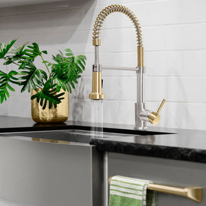 ZLINE Autograph Edition Apollo Pull Down Spring Single Handle Kitchen Faucet in Brushed Nickel and Champagne Bronze (APL-KF-ZBNCB)