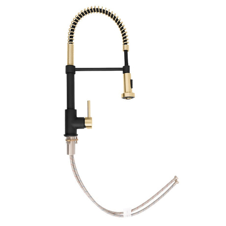 ZLINE Autograph Edition Apollo Pull Down Spring Single Handle Kitchen Faucet in Matte Black and Champagne Bronze (APL-KF-ZMBCB)