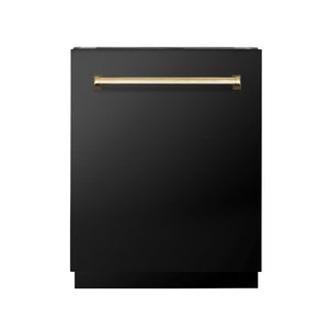 ZLINE Autograph Edition 24 in. 3rd Rack Top Control Tall Tub Dishwasher in Black Stainless Steel with Polished Gold Accent Handle, 51dBa (DWVZ-BS-24-G)