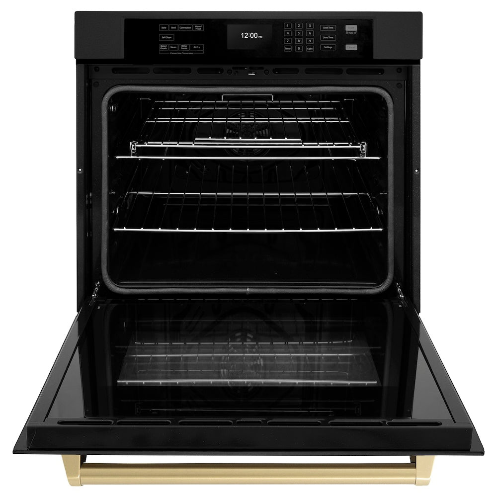 ZLINE Autograph Edition 30 in. Professional True Convection Single Wall Oven with Air Fry and Self Clean in Black Stainless Steel with Champagne Bronze Handle (WASBZ-30-CB)