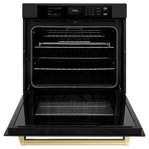 ZLINE Autograph Edition 30 in. Professional True Convection Single Wall Oven with Air Fry and Self Clean in Black Stainless Steel with Champagne Bronze Handle (WASBZ-30-CB)