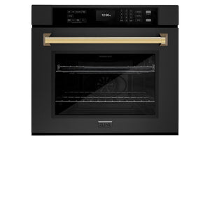 ZLINE Autograph Edition 30 in. Professional True Convection Single Wall Oven with Air Fry and Self Clean in Black Stainless Steel with Polished Gold Handle (WASBZ-30-G)