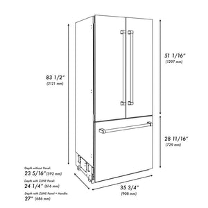 ZLINE Autograph Edition 36 in. 19.6 cu. ft. French Door Built-In Bottom Freezer Refrigerator with Water Dispenser and Ice Maker in Black Stainless Steel with Champagne Bronze Accents (RBIVZ-BS-36-CB)