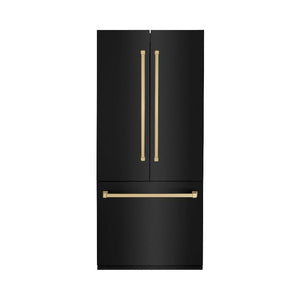 ZLINE Autograph Edition 36 in. 19.6 cu. ft. French Door Built-In Bottom Freezer Refrigerator with Water Dispenser and Ice Maker in Black Stainless Steel with Champagne Bronze Accents (RBIVZ-BS-36-CB)