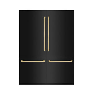 ZLINE Autograph Edition 60 in. 32.2 cu. ft. French Door Built-In Bottom Freezer Refrigerator with Water Dispenser and Ice Maker in Black Stainless Steel with Champagne Bronze Accents (RBIVZ-BS-60-CB)