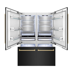 ZLINE Autograph Edition 60 in. 32.2 cu. ft. French Door Built-In Bottom Freezer Refrigerator with Water Dispenser and Ice Maker in Black Stainless Steel with Champagne Bronze Accents (RBIVZ-BS-60-CB)