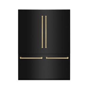 ZLINE Autograph Edition 60 in. 32.2 cu. ft. French Door Built-In Bottom Freezer Refrigerator with Water Dispenser and Ice Maker in Black Stainless Steel with Polished Gold Accents (RBIVZ-BS-60-G)