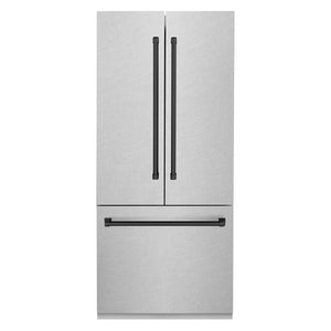 ZLINE Autograph Edition 36 in. 19.6 cu. ft. French Door Built-In Bottom Freezer Refrigerator with Water Dispenser and Ice Maker in DuraSnow® Stainless Steel with Matte Black Accents (RBIVZ-SN-36-MB)