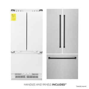 ZLINE Autograph Edition 36 in. 19.6 cu. ft. French Door Built-In Bottom Freezer Refrigerator with Water Dispenser and Ice Maker in DuraSnow® Stainless Steel with Matte Black Accents (RBIVZ-SN-36-MB)