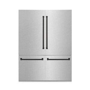 ZLINE Autograph Edition 60 in. 32.2 cu. ft. French Door Built-In Bottom Freezer Refrigerator with Water Dispenser and Ice Maker in DuraSnow® Stainless Steel with Matte Black Accents (RBIVZ-SN-60-MB)