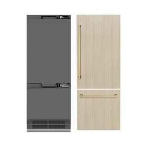 ZLINE Autograph Edition 30 in. 16.1 cu. ft. Panel Ready Built-In Bottom Freezer Refrigerator with Water Dispenser and Ice Maker with Graphite Gray Interior and Champagne Bronze Accents (GRBIVZ-30-CB)
