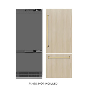 ZLINE Autograph Edition 30 in. 16.1 cu. ft. Panel Ready Built-In Bottom Freezer Refrigerator with Water Dispenser and Ice Maker with Graphite Gray Interior and Polished Gold Accents (GRBIVZ-30-G)
