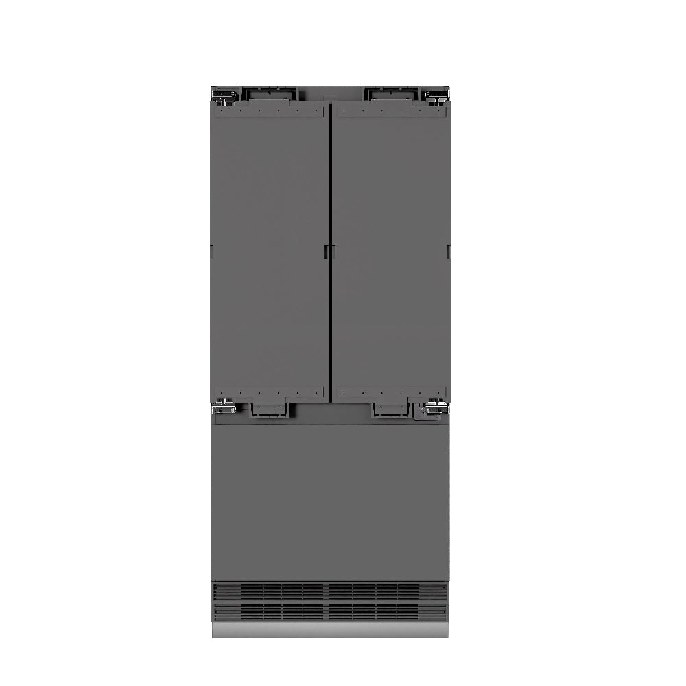 ZLINE Autograph Edition 36 in. 19.6 cu. ft. Panel Ready French Door Built-In Bottom Freezer Refrigerator with Water Dispenser and Ice Maker with Graphite Gray Interior and Champagne Bronze Accents (GRBIVZ-36-CB)