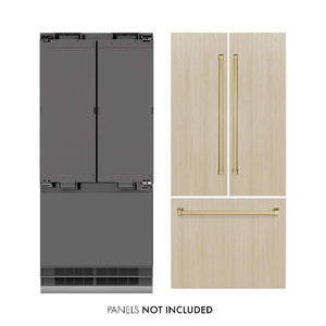 ZLINE Autograph Edition 36 in. 19.6 cu. ft. Panel Ready French Door Built-In Bottom Freezer Refrigerator with Water Dispenser and Ice Maker with Graphite Gray Interior and Champagne Bronze Accents (GRBIVZ-36-CB)