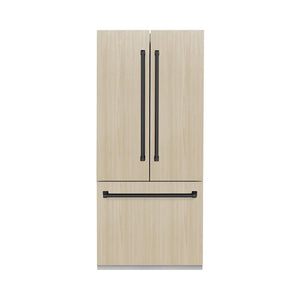 ZLINE Autograph Edition 36 in. 19.6 cu. ft. Panel Ready French Door Built-In Bottom Freezer Refrigerator with Water Dispenser and Ice Maker with Graphite Gray Interior and Matte Black Accents (GRBIVZ-36-MB)