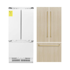 ZLINE Autograph Edition 36 in. 19.6 cu. ft. Panel Ready French Door Built-In Bottom Freezer Refrigerator with Water Dispenser and Ice Maker with Champagne Bronze Accents (RBIVZ-36-CB)