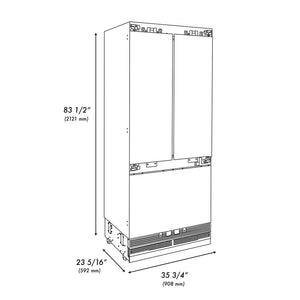 ZLINE Autograph Edition 36 in. 19.6 cu. ft. Panel Ready French Door Built-In Bottom Freezer Refrigerator with Water Dispenser and Ice Maker with Polished Gold Accents (RBIVZ-36-G)