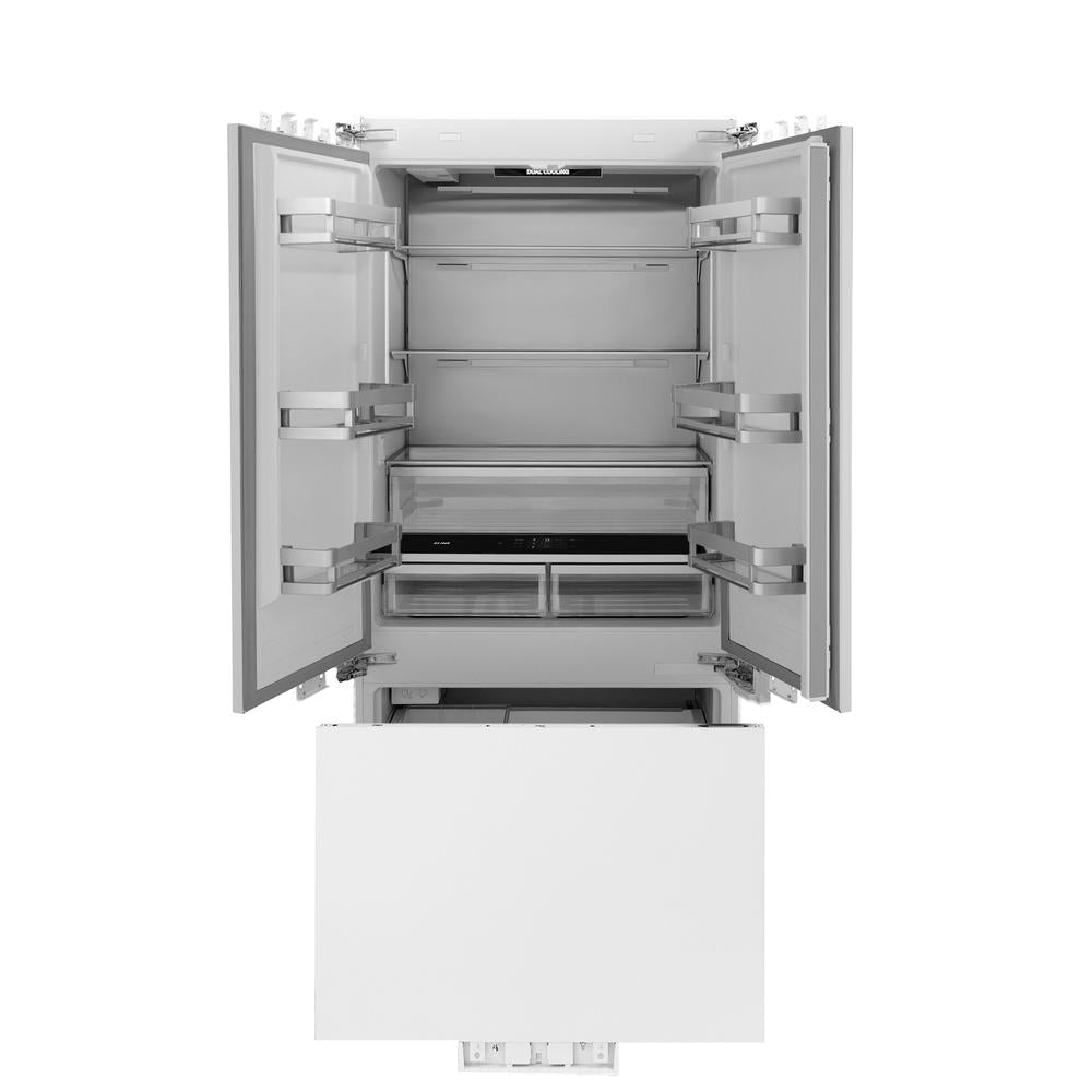ZLINE Autograph Edition 36 in. 19.6 cu. ft. Panel Ready French Door Built-In Bottom Freezer Refrigerator with Water Dispenser and Ice Maker with Polished Gold Accents (RBIVZ-36-G)