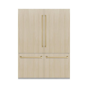 ZLINE Autograph Edition 60 in. 32.2 cu. ft. Panel Ready French Door Built-In Bottom Freezer Refrigerator with Water Dispenser and Ice Maker with Champagne Bronze Accents (RBIVZ-60-CB)