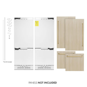 ZLINE Autograph Edition 60 in. 32.2 cu. ft. Panel Ready French Door Built-In Bottom Freezer Refrigerator with Water Dispenser and Ice Maker with Champagne Bronze Accents (RBIVZ-60-CB)