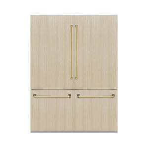 ZLINE Autograph Edition 60 in. 32.2 cu. ft. Panel Ready French Door Built-In Bottom Freezer Refrigerator with Water Dispenser and Ice Maker with Polished Gold Accents (RBIVZ-60-G)