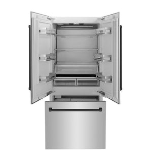 ZLINE Autograph Edition 36 in. 19.6 cu. ft. French Door Built-In Bottom Freezer Refrigerator with Water Dispenser and Ice Maker in Stainless Steel with Matte Black Accents (RBIVZ-304-36-MB)