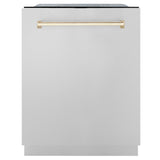 ZLINE Autograph Edition 48 in. Kitchen Package with Stainless Steel Dual Fuel Range, Range Hood, Dishwasher and Refrigeration with Polished Gold Accents (4KAPR-RARHDWM48-G)