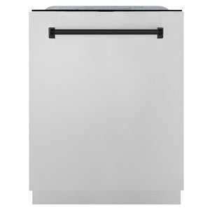 ZLINE Autograph Edition 24 in. Monument Series 3rd Rack Top Touch Control Tall Tub Dishwasher in Stainless Steel with Matte Black Handle, 45dBa (DWMTZ-304-24-MB)